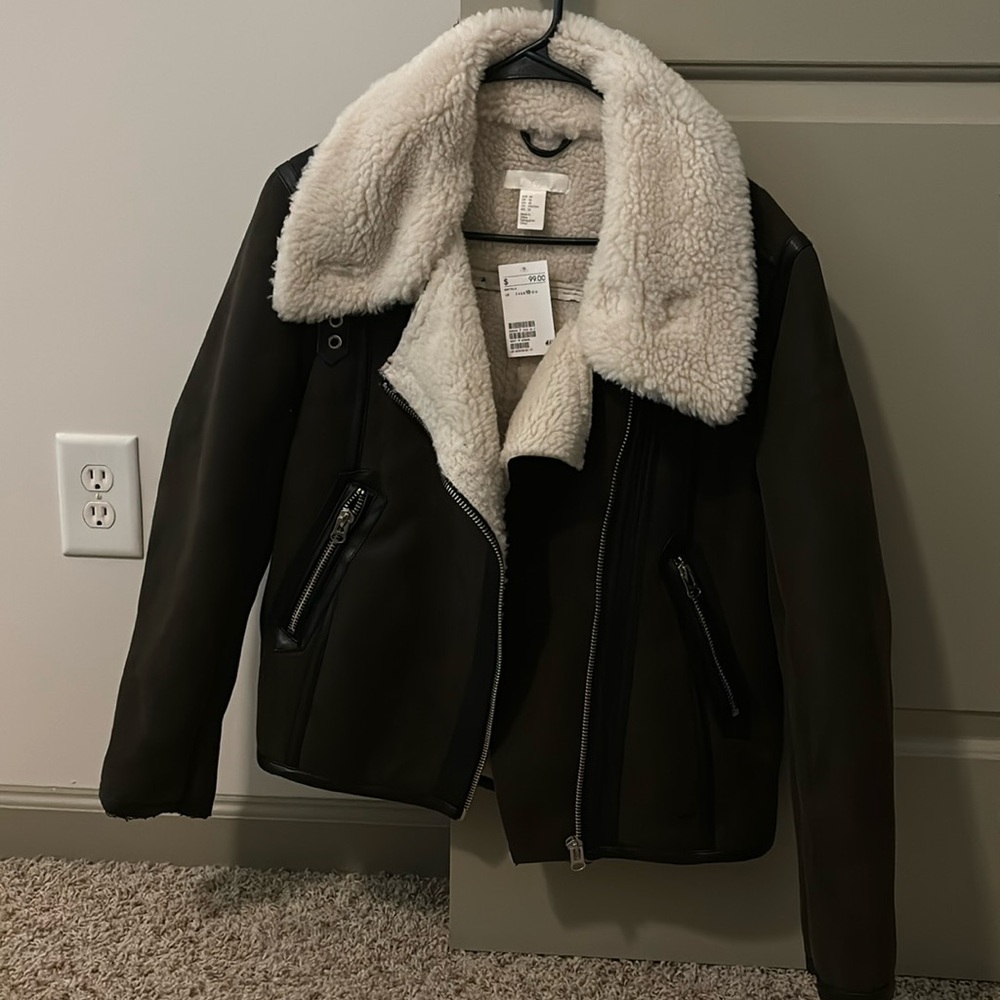 H&M suede coat with leather lining
